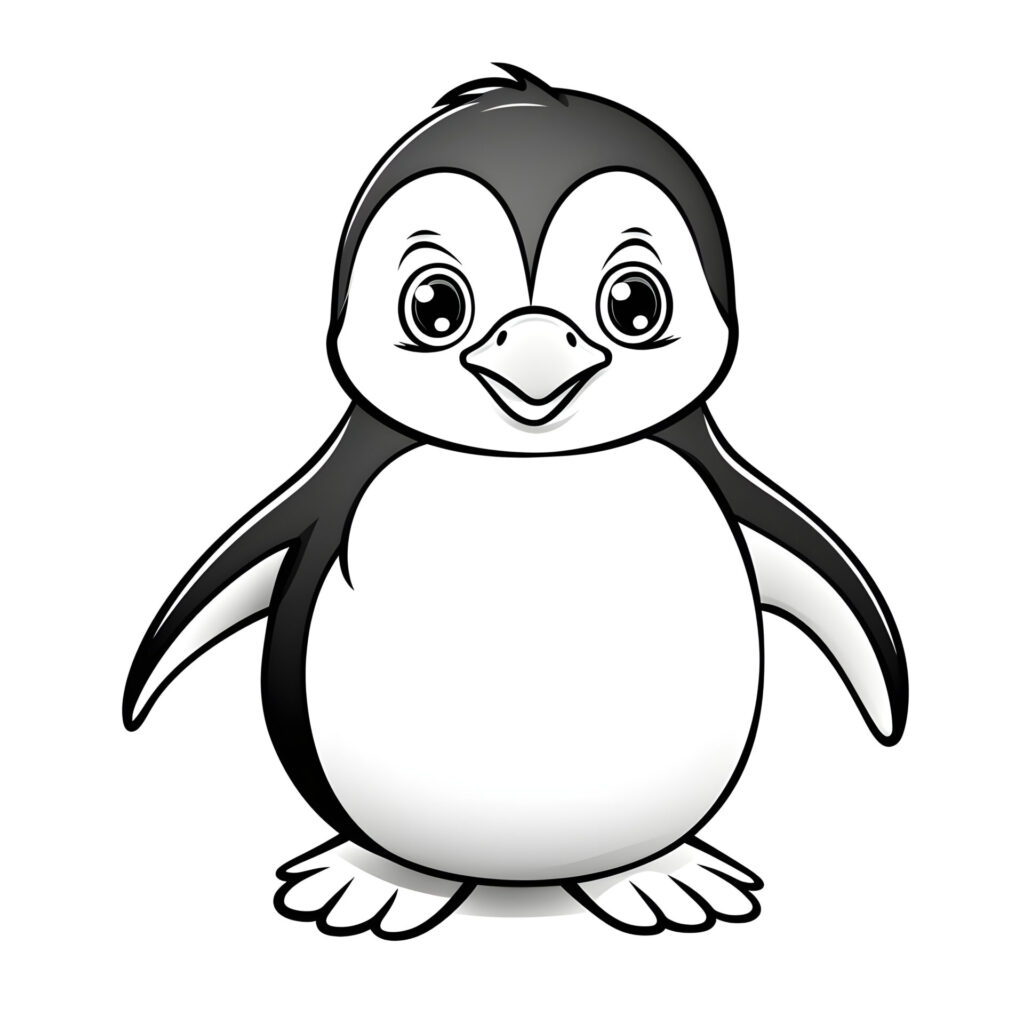 Ein sehr einfacher Cartoon-Pinguin in einem Malbuch für Kinder: Liebevolle Illustration für Kinder.