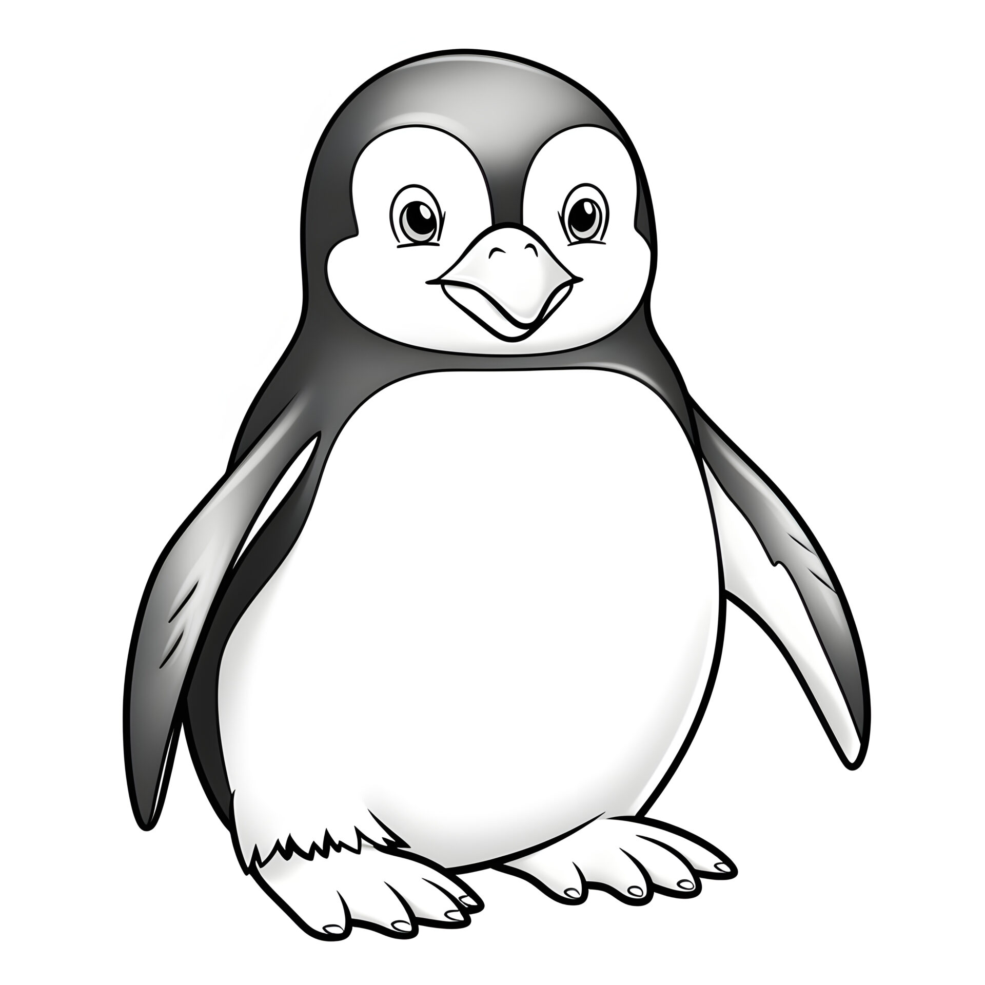 Ein einfacher Cartoon-Pinguin in einer Naturlandschaft: Liebevolle Illustration für Kinder.