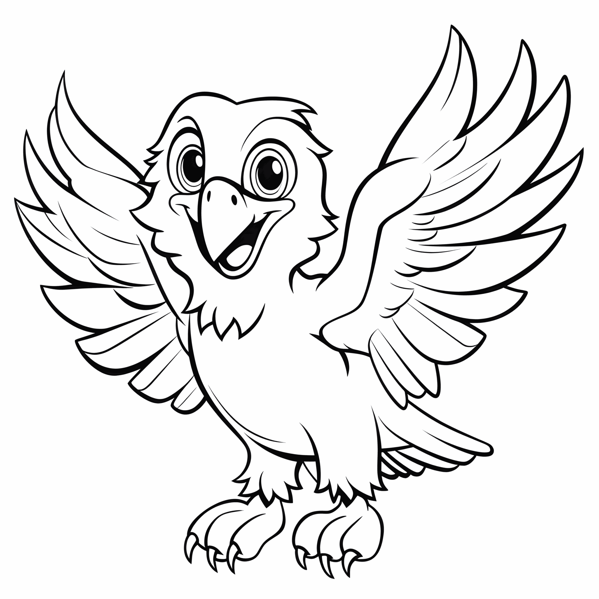 Ein einfacher Cartoon eines fliegenden süßen Adlers: Liebevolle Illustration für Kinder.