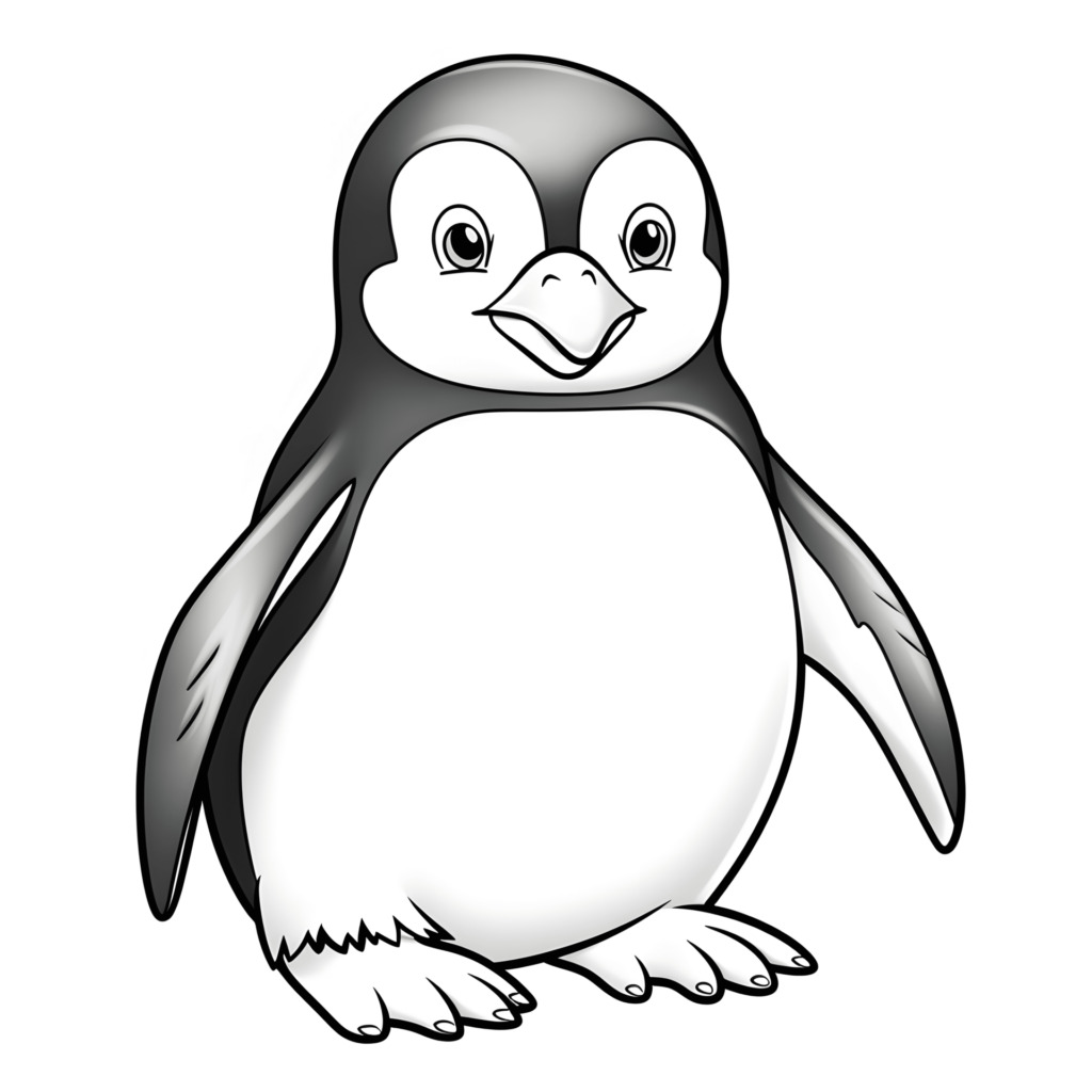 Ein sehr einfacher Cartoon-Pinguin in einem Ausmalbuch für Kinder: Liebevolle Illustration für Kinder.
