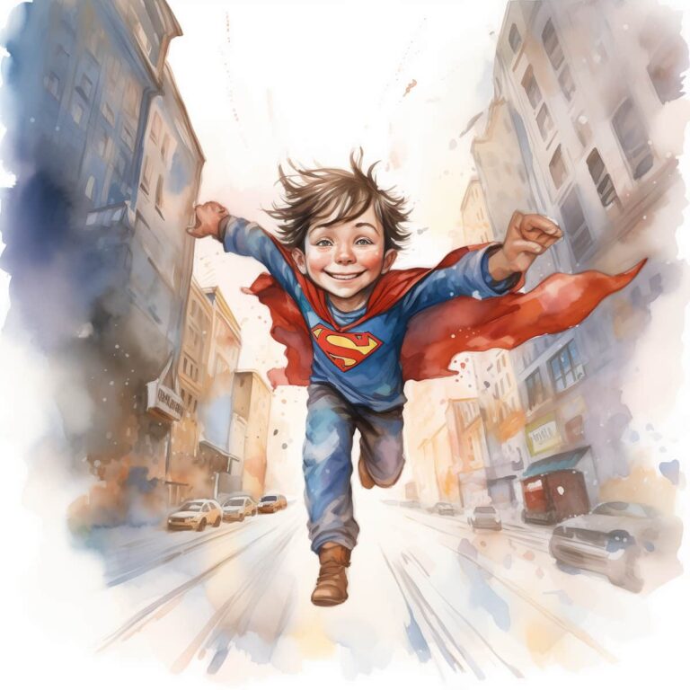 Max‘ zauberhaftes Superhelden-Kostüm: Liebevolle Illustration für Kinder.