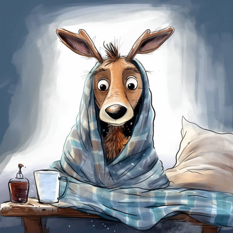 Rudolph liegt im Bett. Er hat ein Tee vor sich stehen.