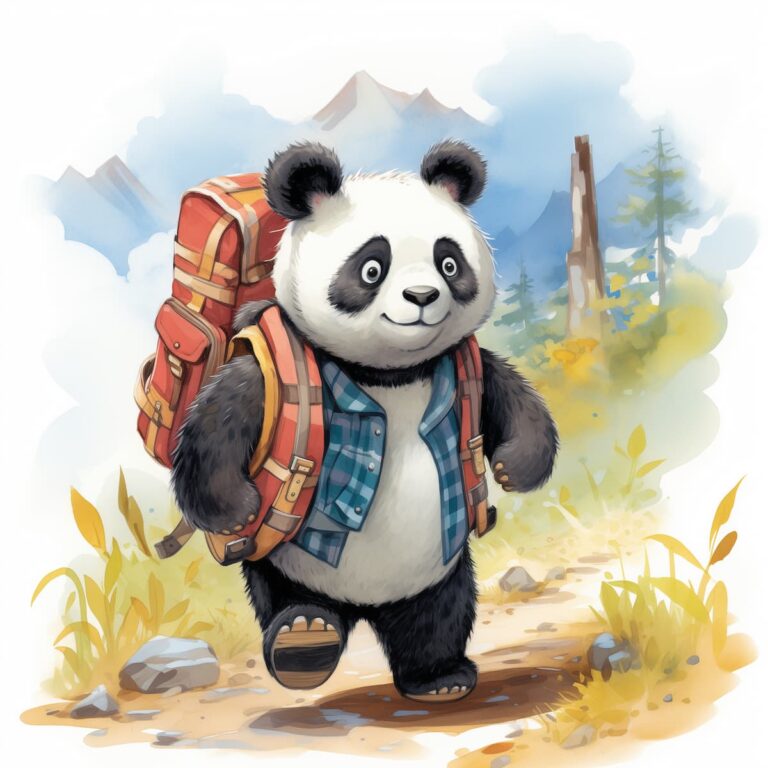 Der kleine Panda Pan stapft durch den Schnee auf der Suche nach Abenteuern.
