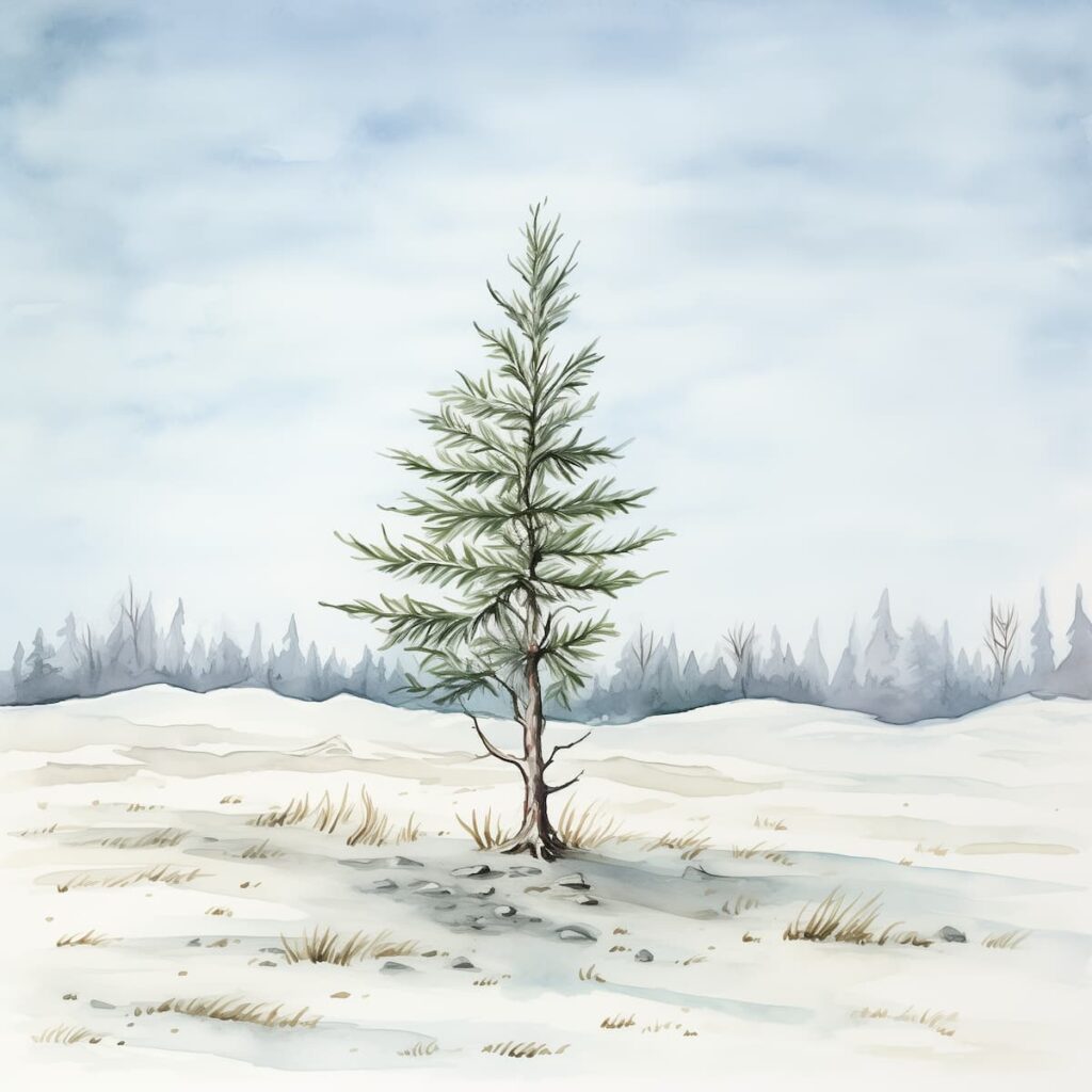 Der kleine Tannenbaum Timo leuchtet im Weihnachtszimmer.