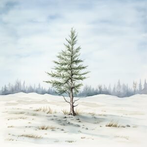 Der kleine Tannenbaum Timo leuchtet im Weihnachtszimmer.