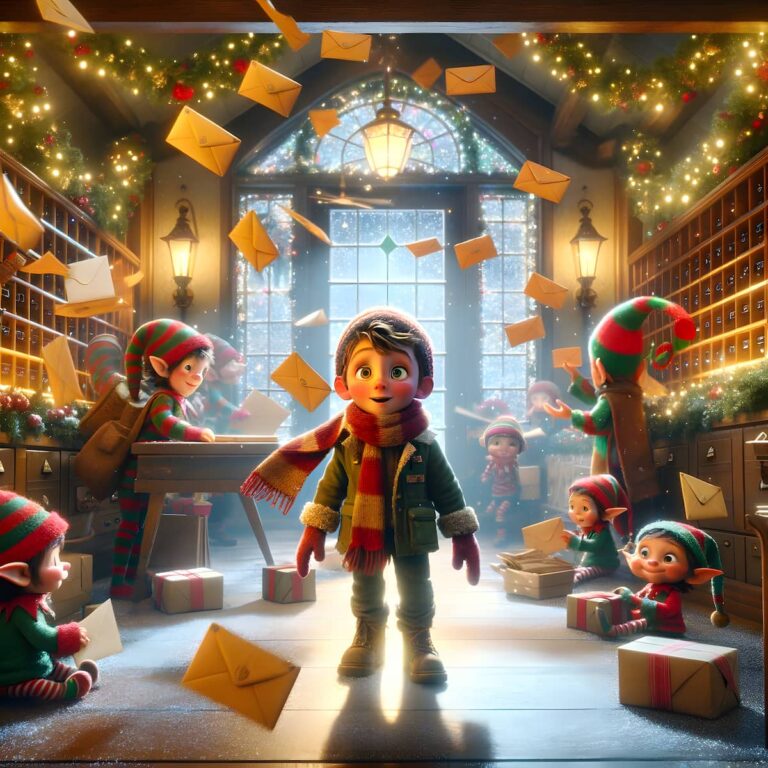 Tim im Weihnachtspostamt.